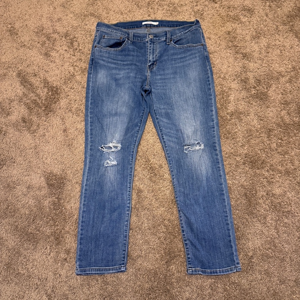 Levis Jeans Womens 30 Blue Distressed Denim Boyfriend Pockets Logo Casual